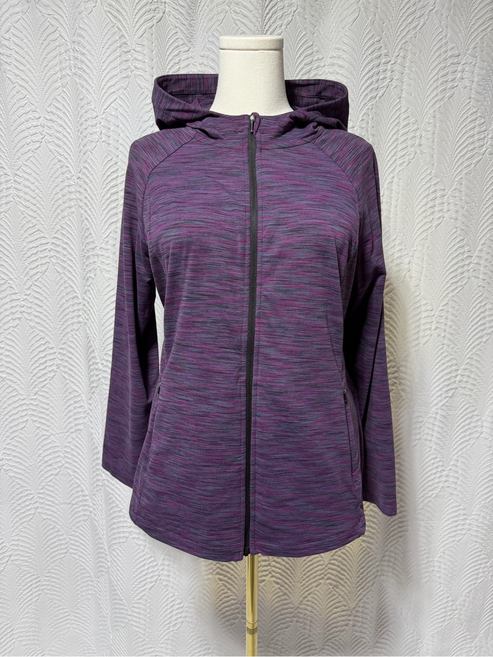 J. Jill Fit Performance Purple Space-Dye Hooded Zip Front Hoodie (Size LP)